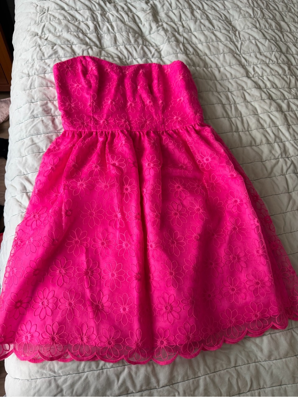 Lilly Pulitzer Hot Pink Strapless Floral Eyelet Dress